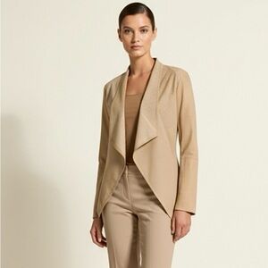 MARC CAIN Suede Lightweight Jacket Perforated Open Front Tan MEDIUM Leather